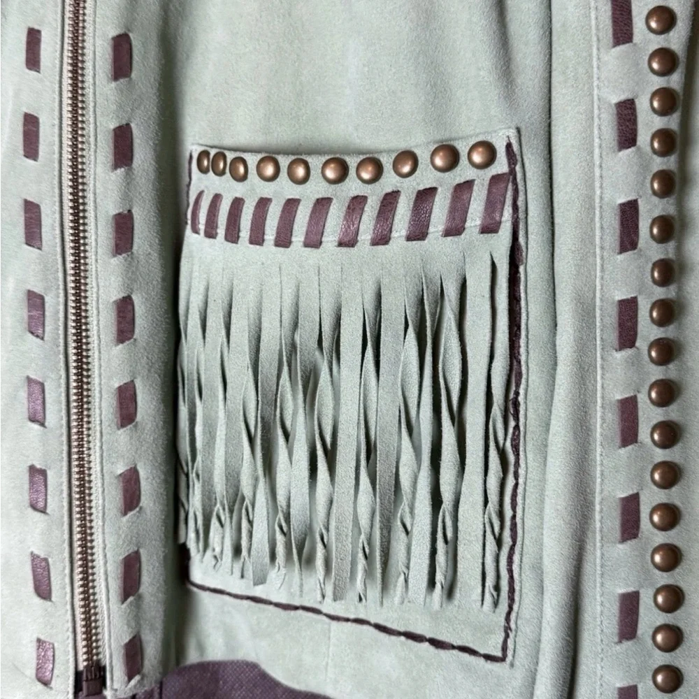 Double D Ranch Mint Suede Jacket with Fringe and Studs - Picture 8 of 15